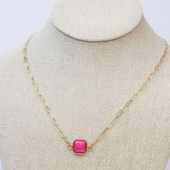NEW Semi Precious Square Stone Necklace- Guava - Picture 1 of 4